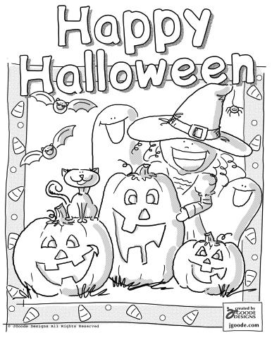 Halloween scene coloring page - Projects for Preschoolers