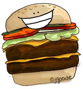 Happy double cheese burger by Jen Goode Happy double cheese burger by Jen Goode