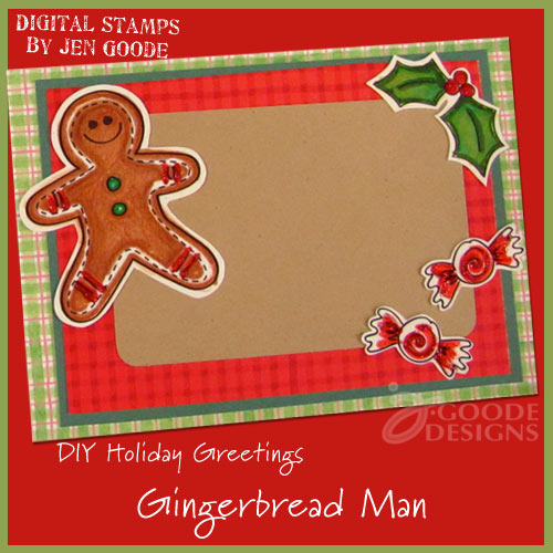 Handmade notecard featuring gingerbread man art by Jen Goode Handmade notecard featuring gingerbread man art by Jen Goode