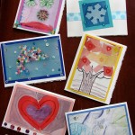 Handmade cards featuring kids art scanned with a Flip Pal mobile scanner