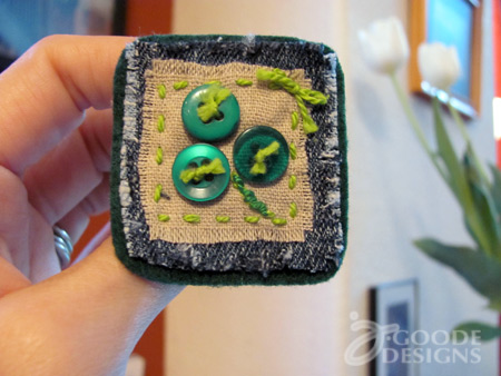 Shamrock pin with buttons and fabric