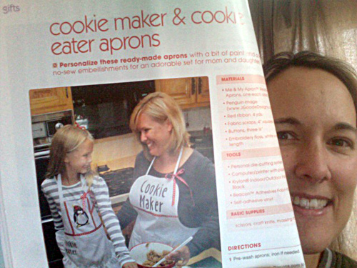 Penguin stenciled on an apron in Crafts 'n Things magazine December 2011