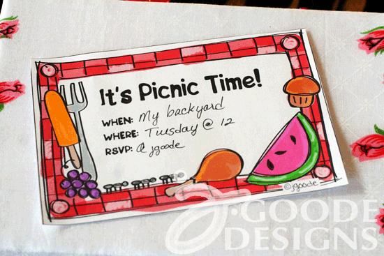 Printable picnic invitation by Jen Goode